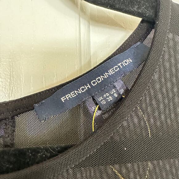 French Connection Black Mesh Inset Short Sleeve Midi Dress Size 6 - Picture 3 of 5